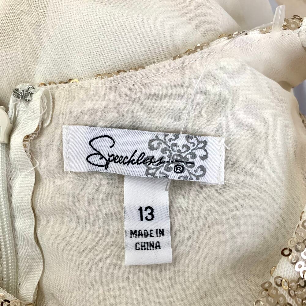 3/$15 NEW Speechless Gold Geometric Sequin Chiffon Sleeveless Mini Dress Ivory - Picture 7 of 9